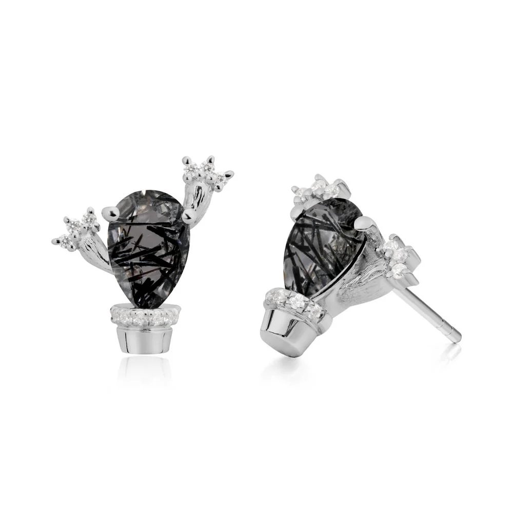 Unique Black Rutilated Quartz Stud Earrings - Image 5