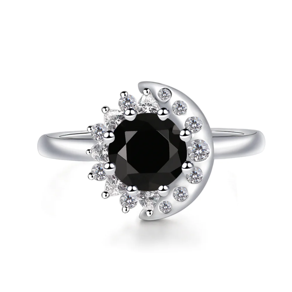 Black Spinel Sun and Moon Ring