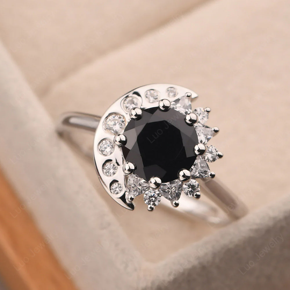 Black Spinel Sun and Moon Ring - Image 2