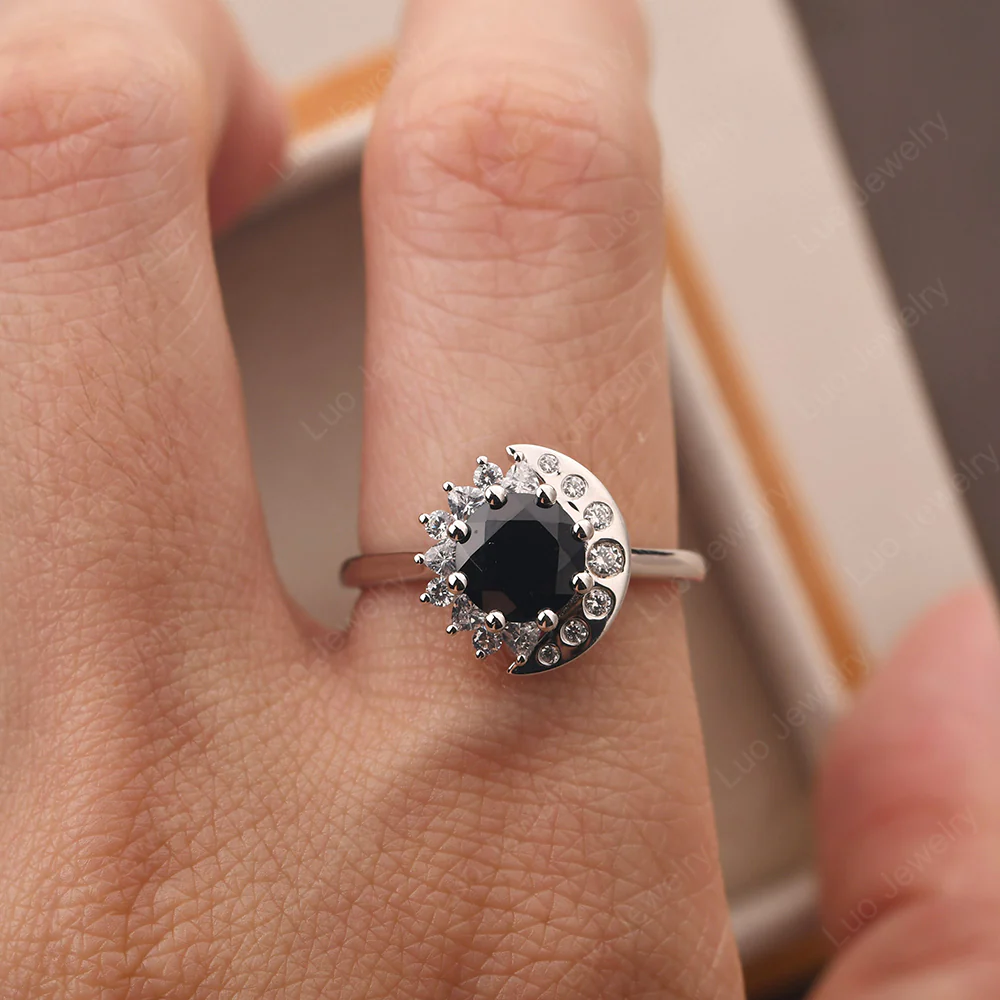 Black Spinel Sun and Moon Ring - Image 6