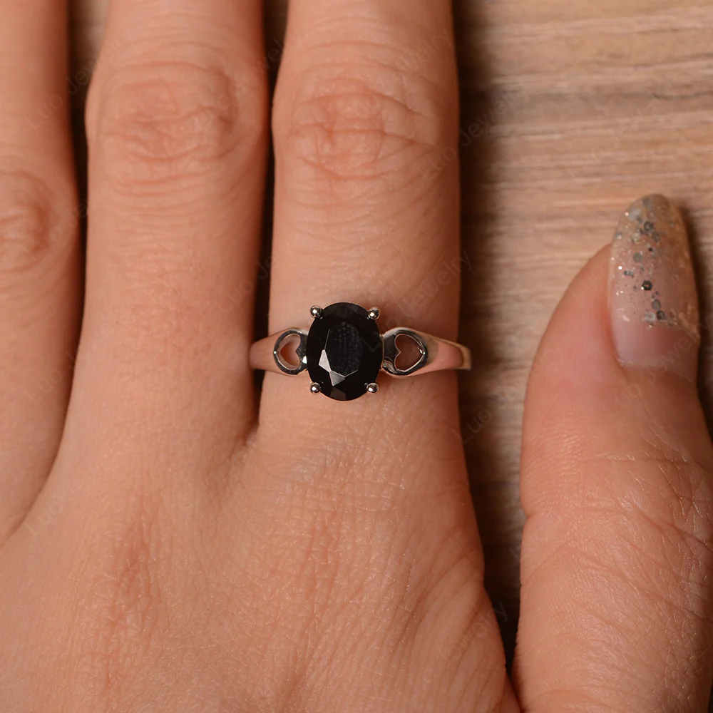 Black Spinel Oval Cut Engagement Ring - Image 4