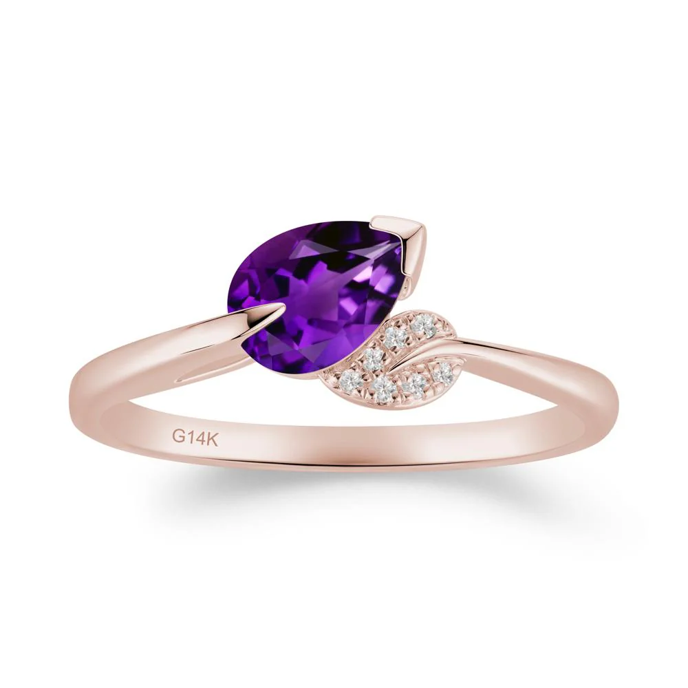 Unique Bypass Leaf Amethyst Ring