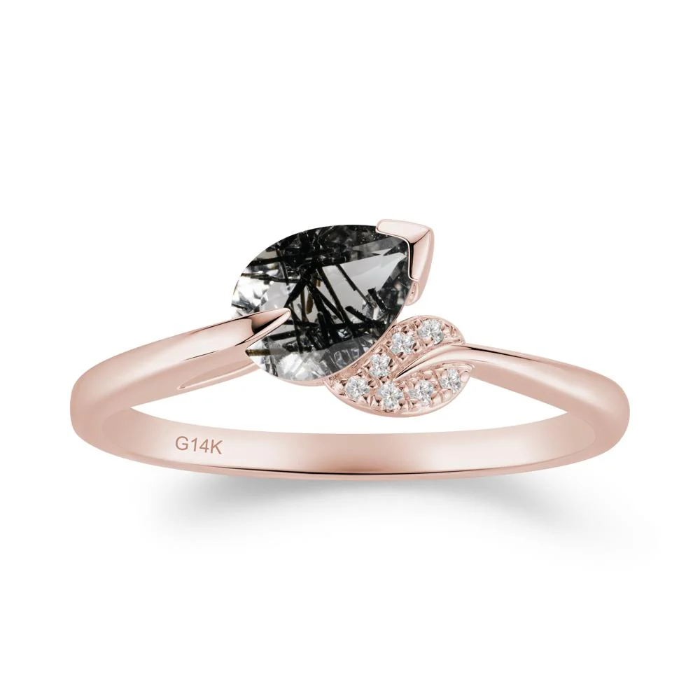 Unique Bypass Leaf Black Rutilated Quartz Ring