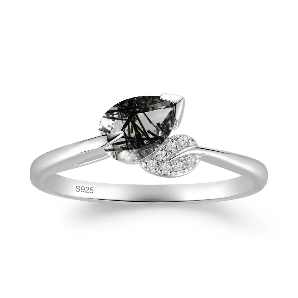 Unique Bypass Leaf Black Rutilated Quartz Ring - Image 3