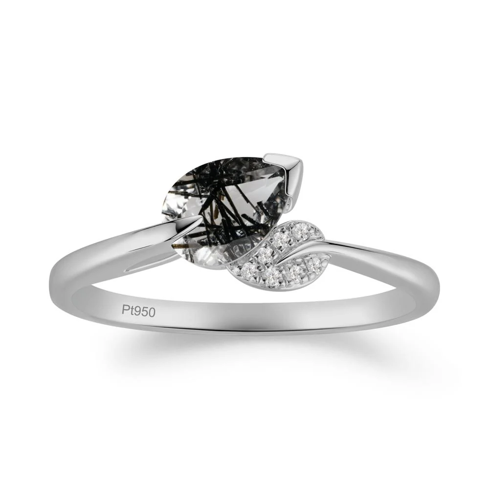 Unique Bypass Leaf Black Rutilated Quartz Ring - Image 4