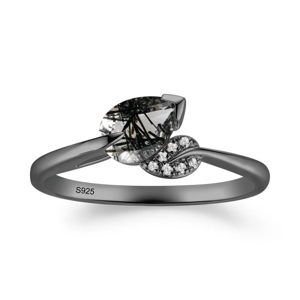 Unique Bypass Leaf Black Rutilated Quartz Ring - Image 7
