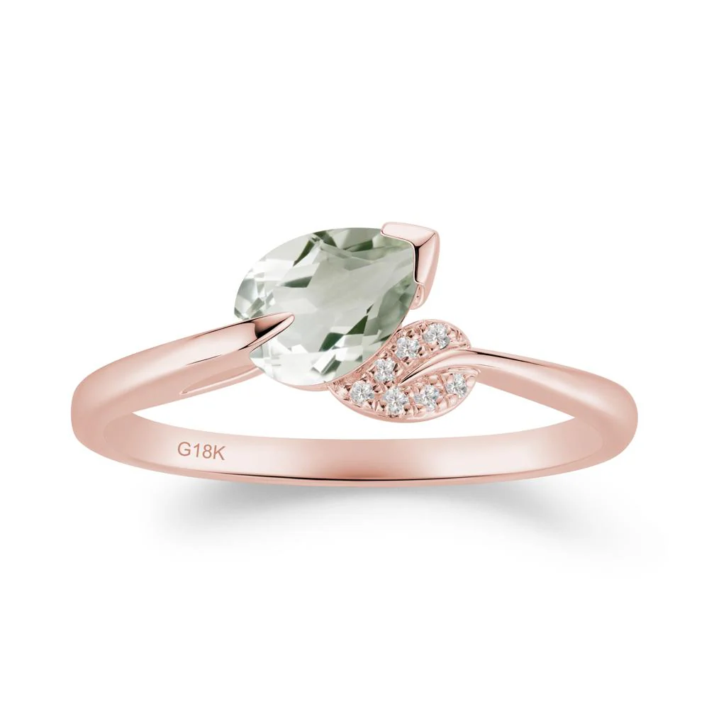 Unique Bypass Leaf Green Amethyst Ring - Image 2