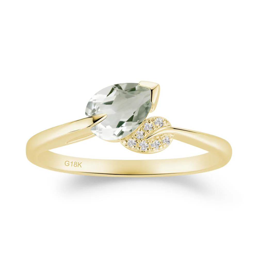Unique Bypass Leaf Green Amethyst Ring - Image 3