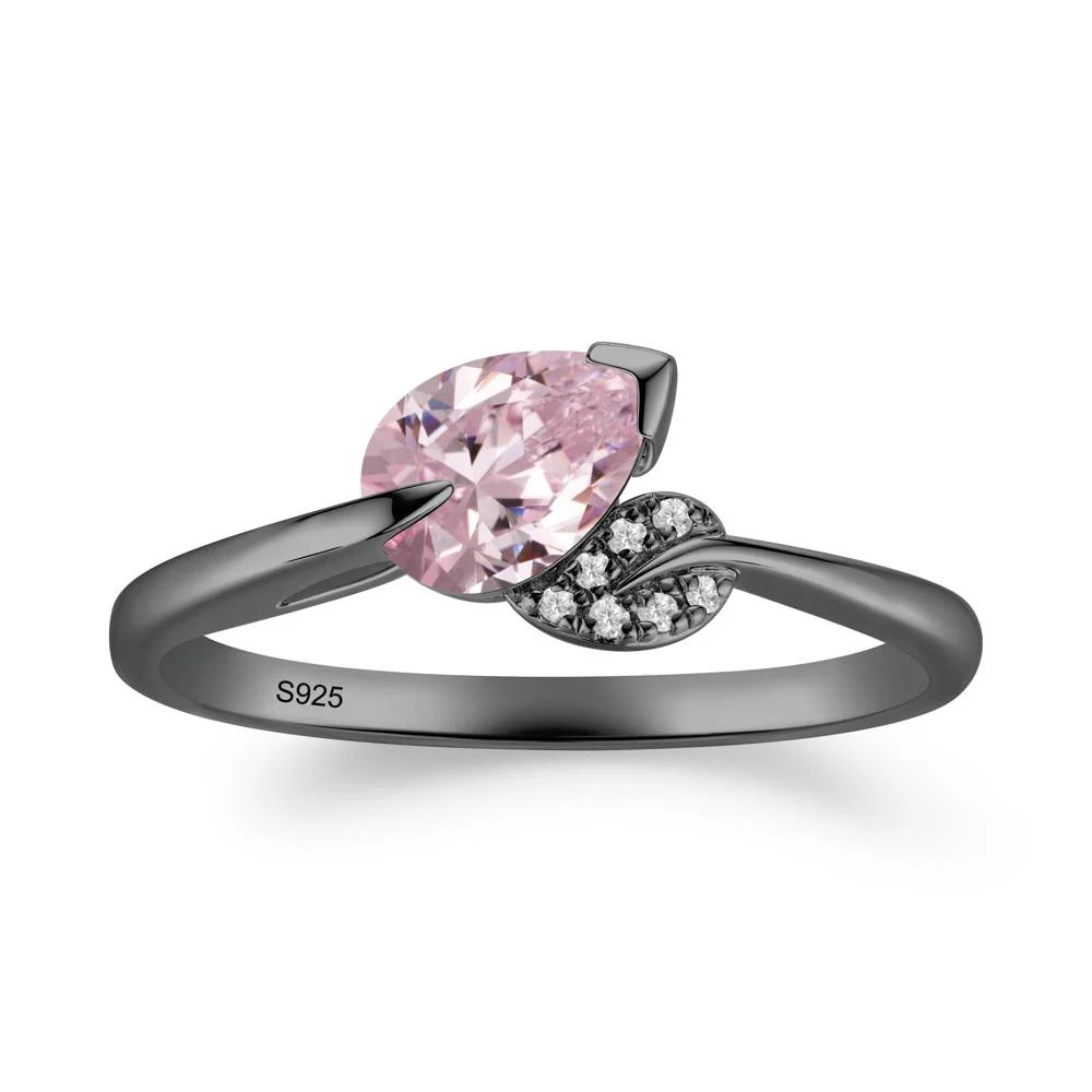 Unique Bypass Leaf Pink Cubic Zirconia Ring