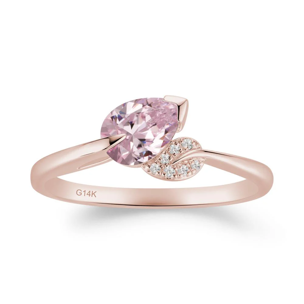 Unique Bypass Leaf Pink Cubic Zirconia Ring - Image 3