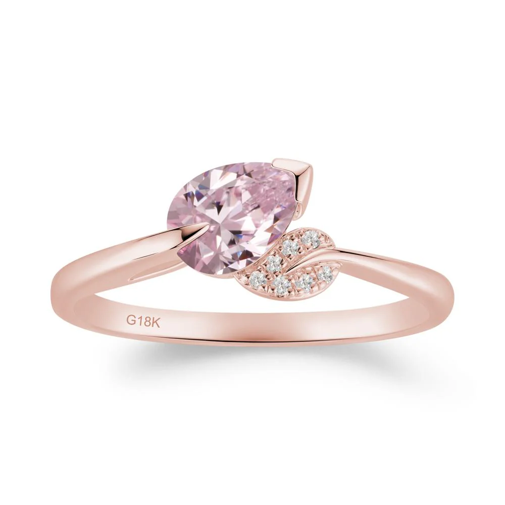 Unique Bypass Leaf Pink Cubic Zirconia Ring - Image 4