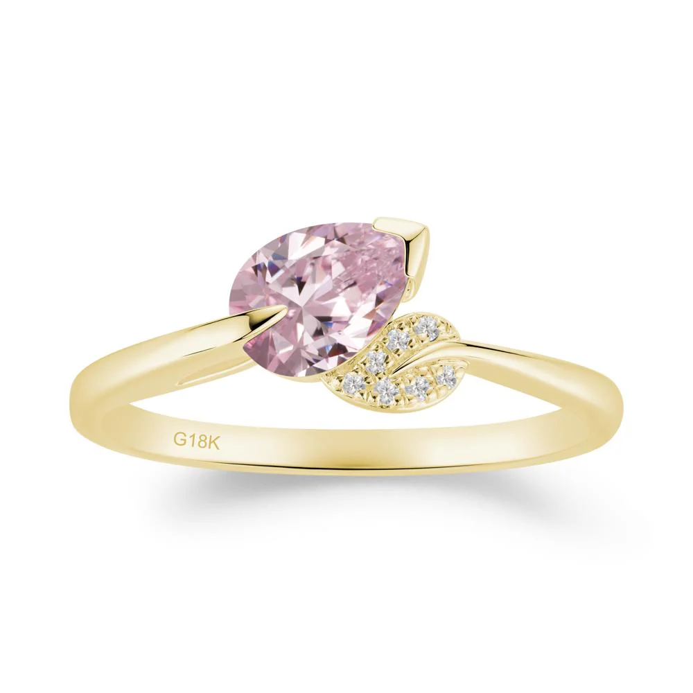 Unique Bypass Leaf Pink Cubic Zirconia Ring - Image 5