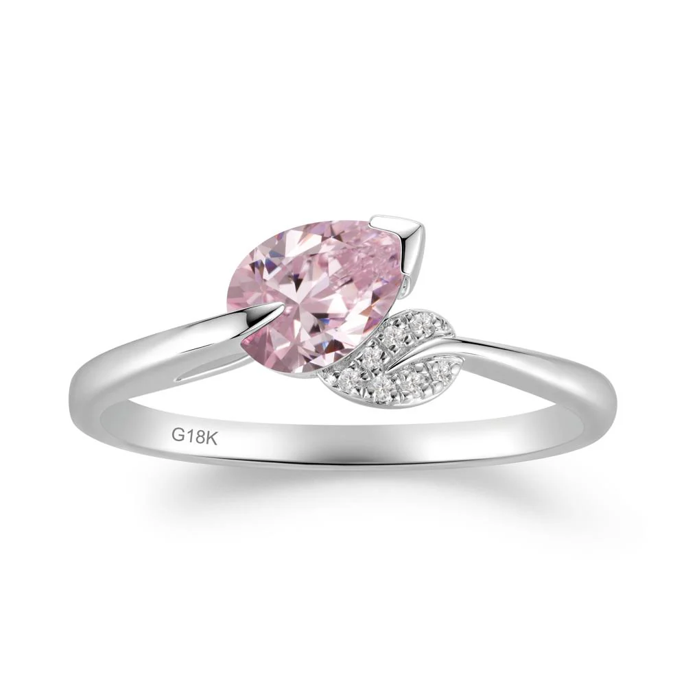 Unique Bypass Leaf Pink Cubic Zirconia Ring - Image 6