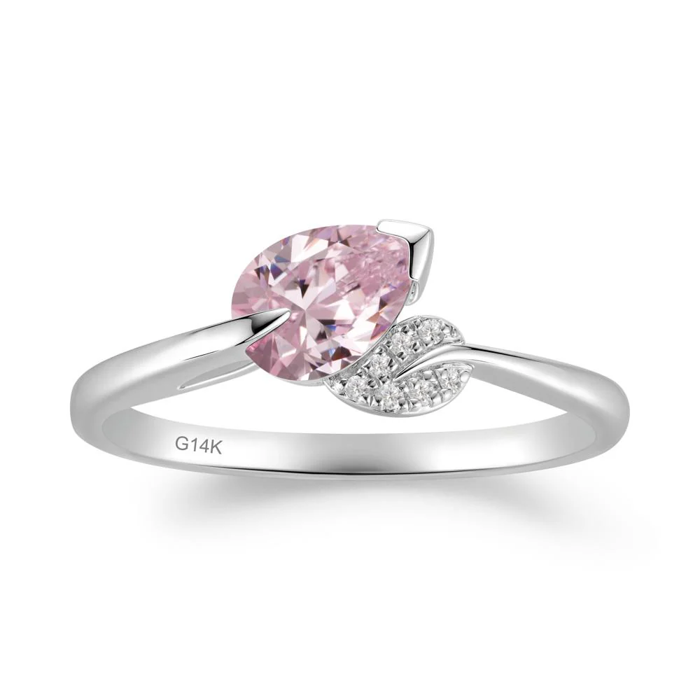 Unique Bypass Leaf Pink Cubic Zirconia Ring - Image 7