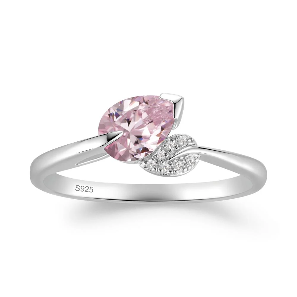 Unique Bypass Leaf Pink Cubic Zirconia Ring - Image 8