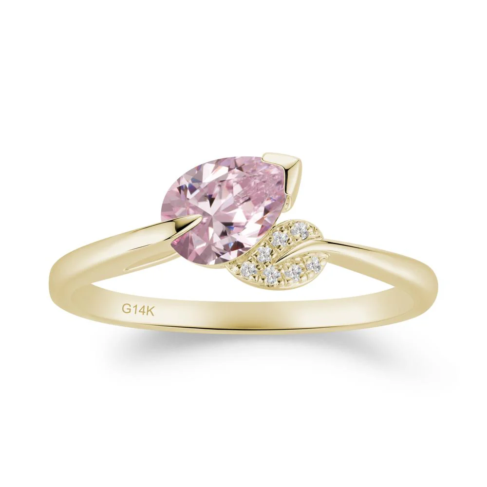 Unique Bypass Leaf Pink Cubic Zirconia Ring - Image 9