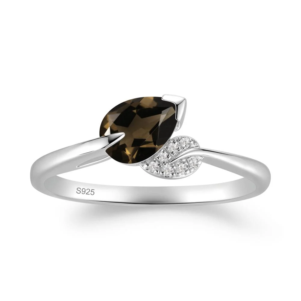 Unique Bypass Leaf Smoky Quartz Ring - Image 6