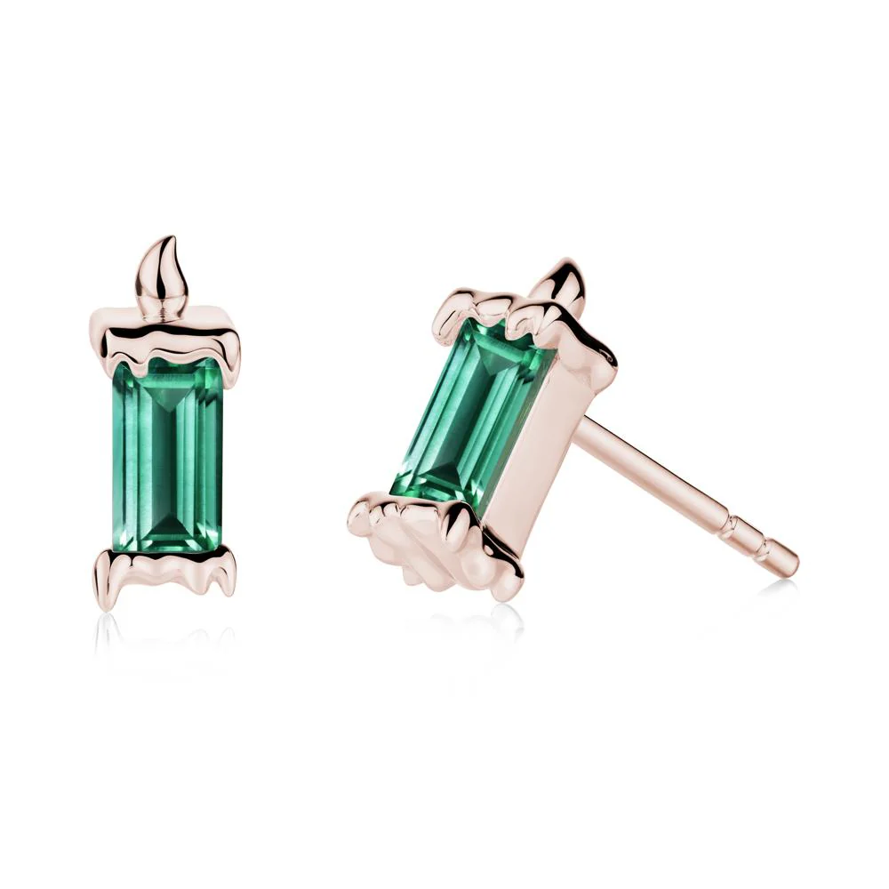Unique Candle Design Emerald Stud Earrings