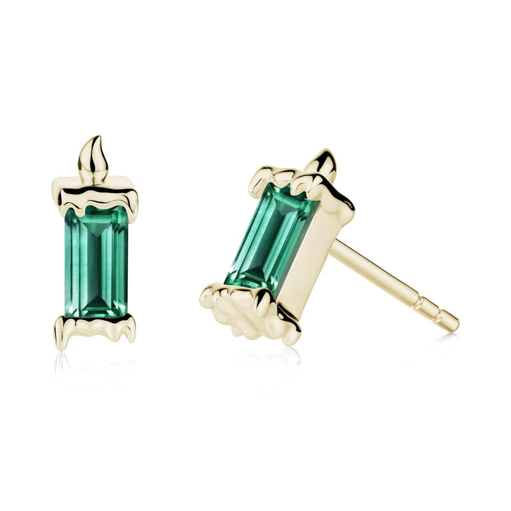 Unique Candle Design Emerald Stud Earrings - Image 2