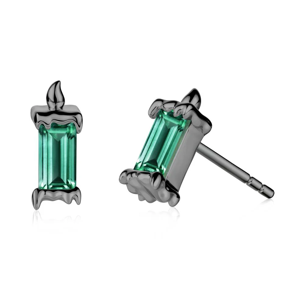 Unique Candle Design Emerald Stud Earrings - Image 6