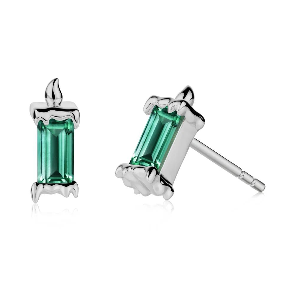 Unique Candle Design Emerald Stud Earrings - Image 8