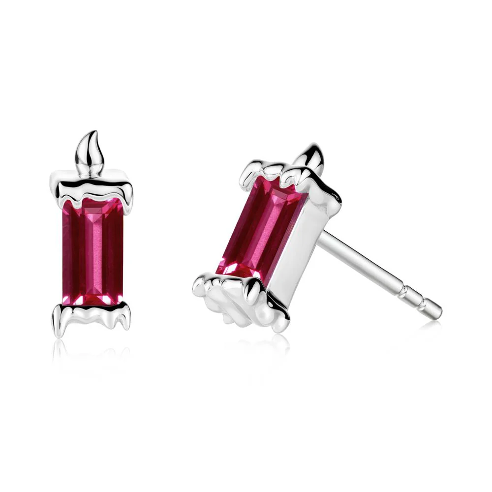 Unique Candle Design Ruby Stud Earrings - Image 5