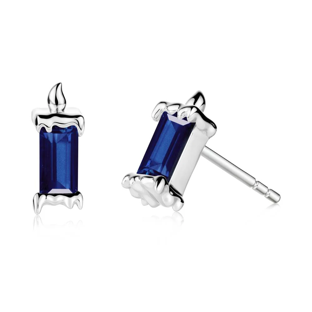 Unique Candle Design Sapphire Stud Earrings - Image 2