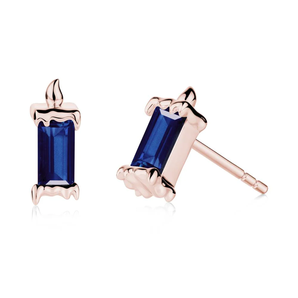 Unique Candle Design Sapphire Stud Earrings - Image 7