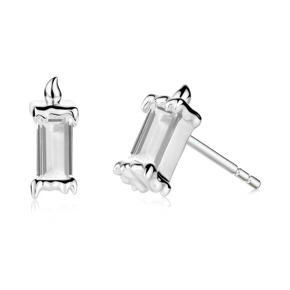 Unique Candle Design White Topaz Stud Earrings - Image 6