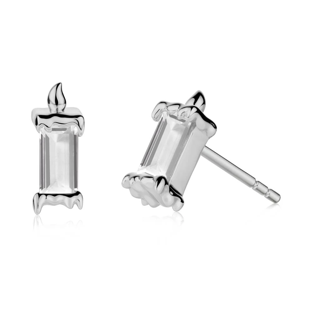 Unique Candle Design White Topaz Stud Earrings - Image 8