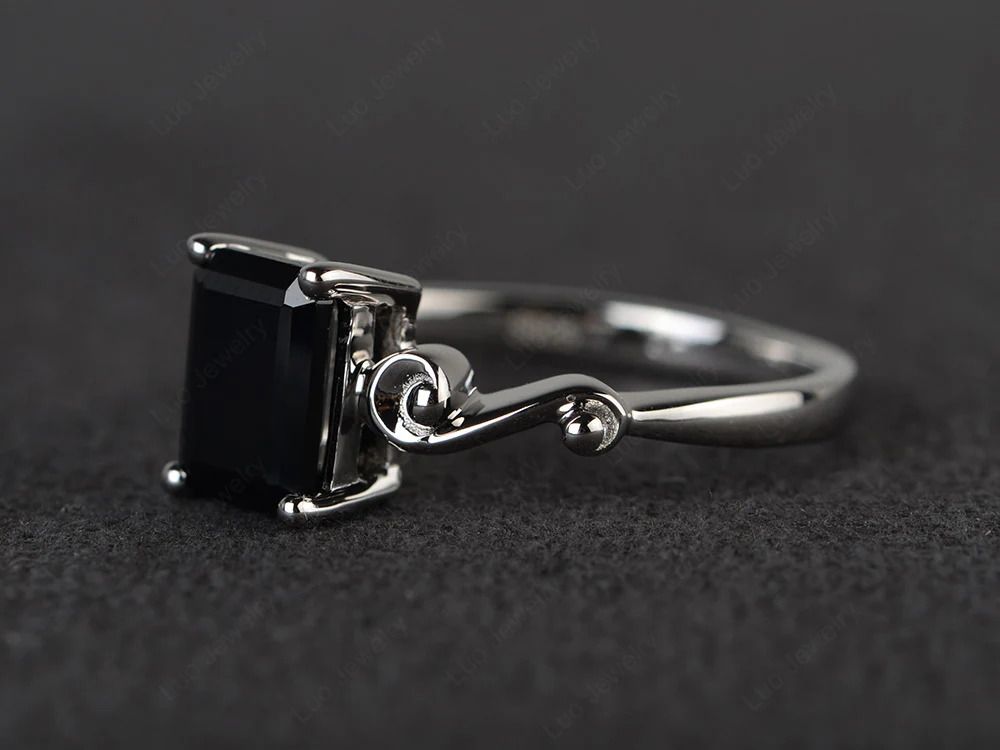 Emerald Cut Black Spinel Tilde Ring - Image 2