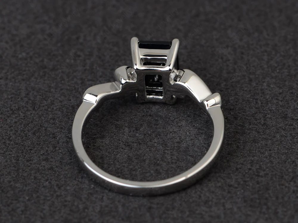 Emerald Cut Black Spinel Tilde Ring - Image 3
