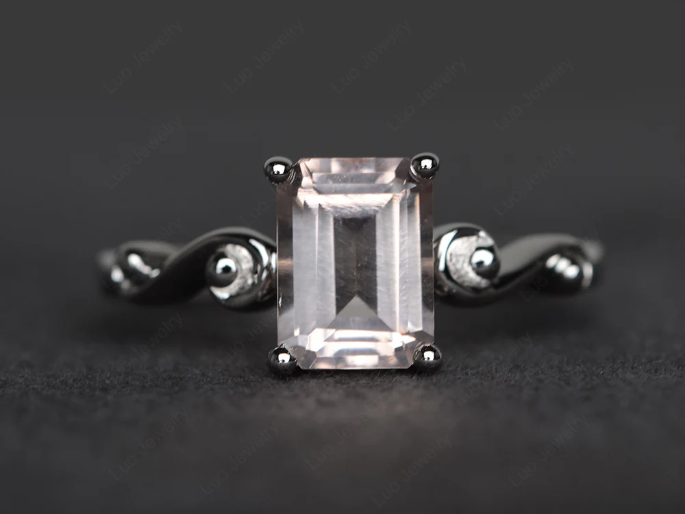Emerald Cut Morganite Tilde Ring