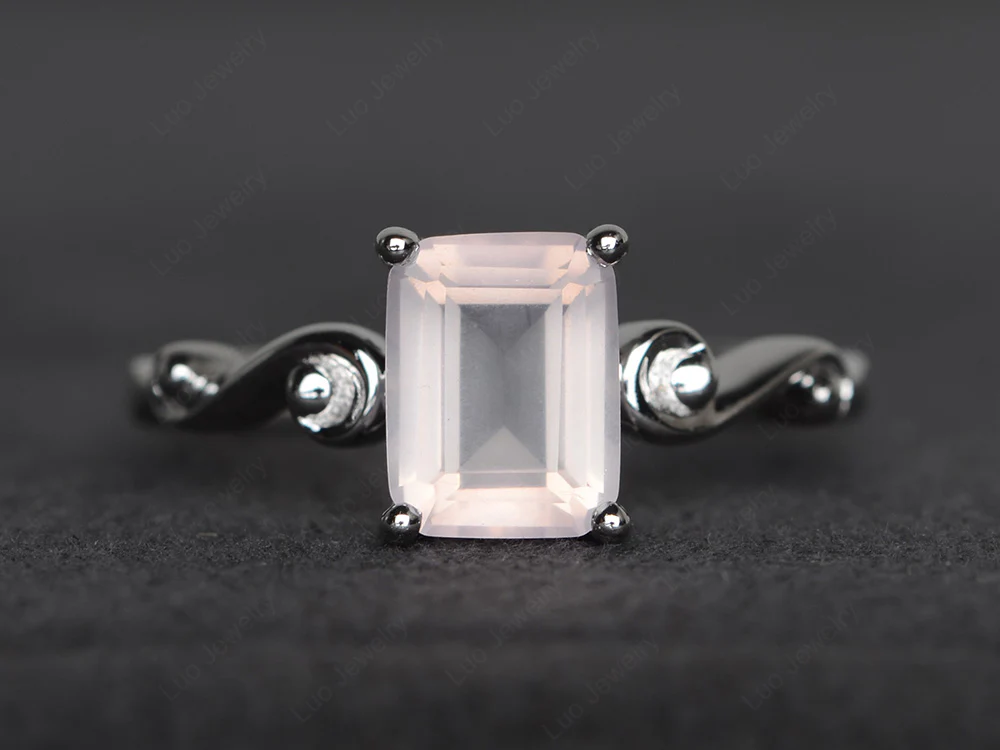 Emerald Cut Rose Quartz Tilde Ring