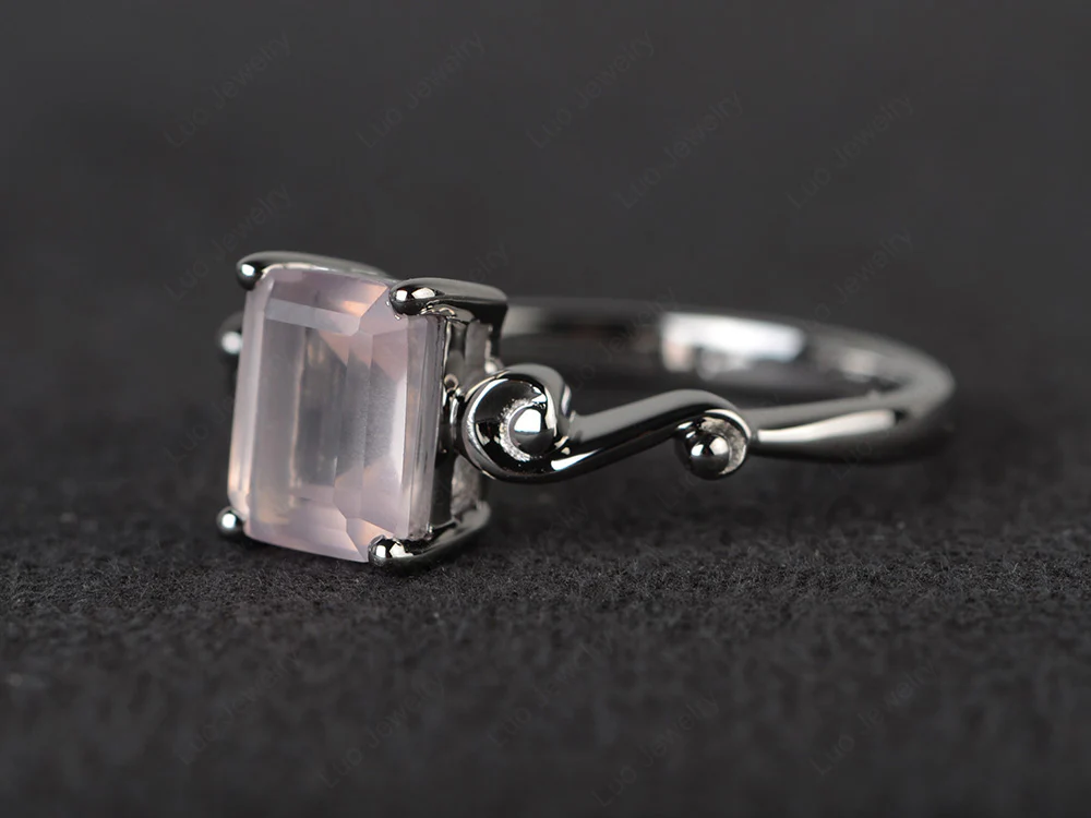 Emerald Cut Rose Quartz Tilde Ring - Image 2