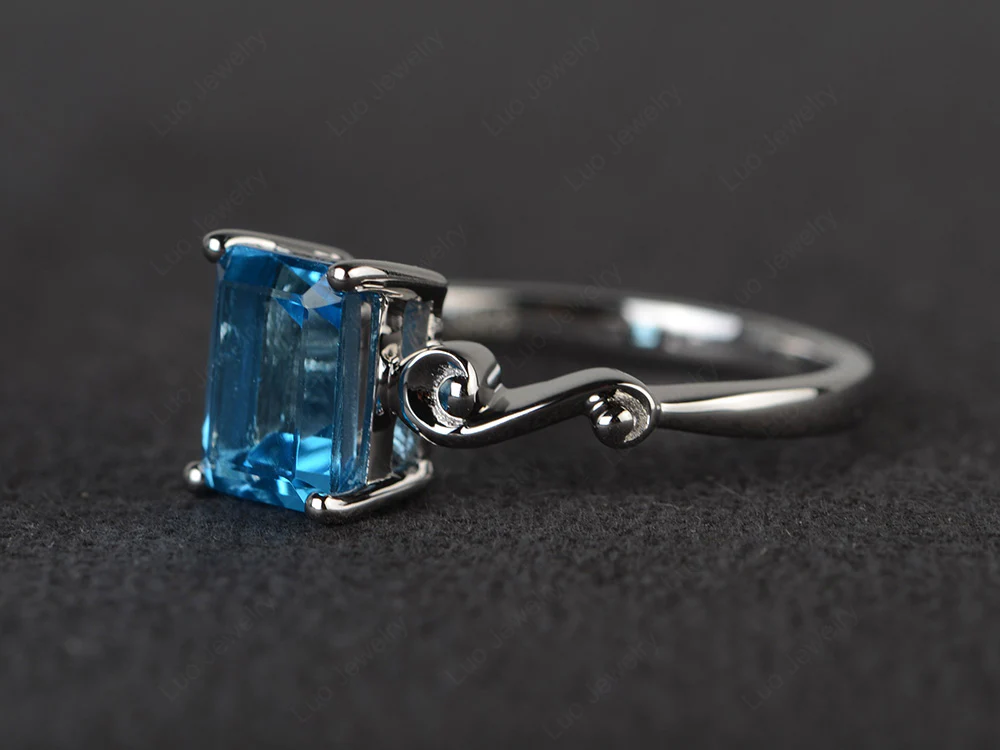 Emerald Cut Swiss Blue Topaz Tilde Ring - Image 2