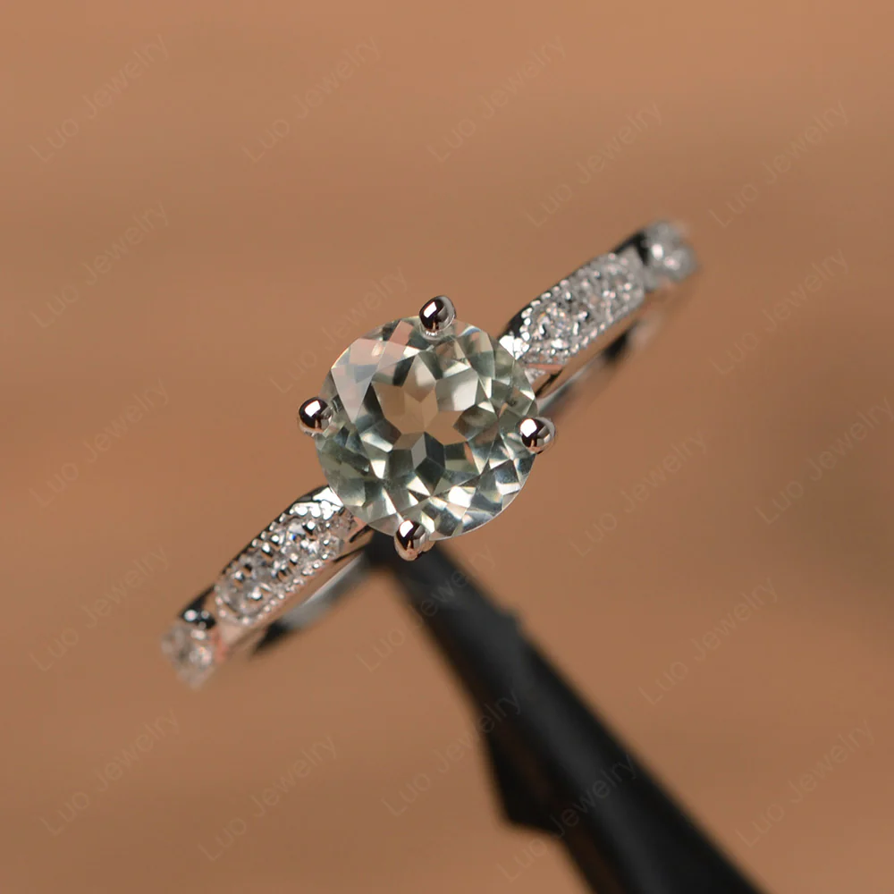 Unique Green Amethyst Milgrain Ring
