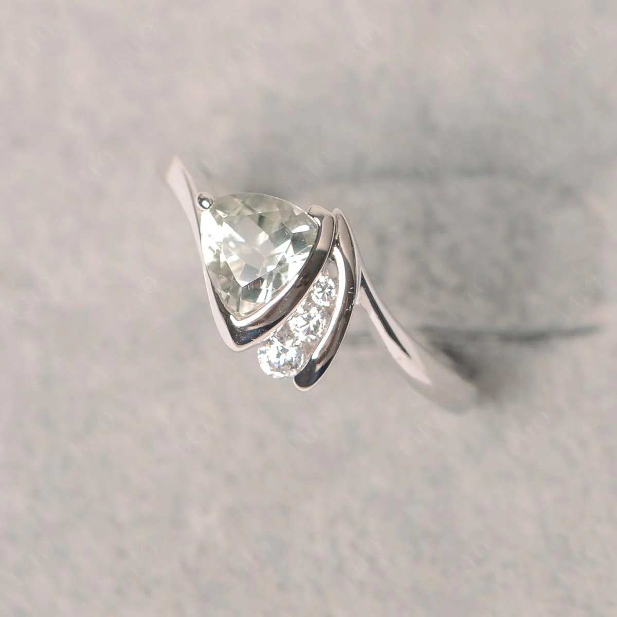 Green Amethyst Trillion Cut Engagement Ring - Image 10