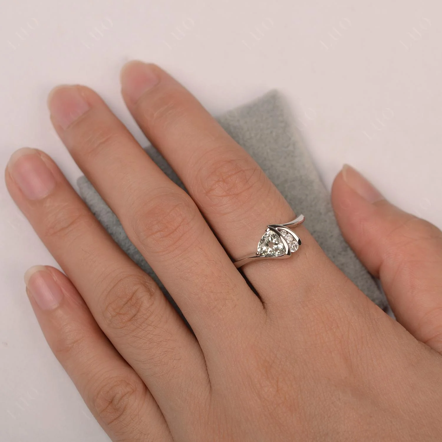 Green Amethyst Trillion Cut Engagement Ring - Image 12