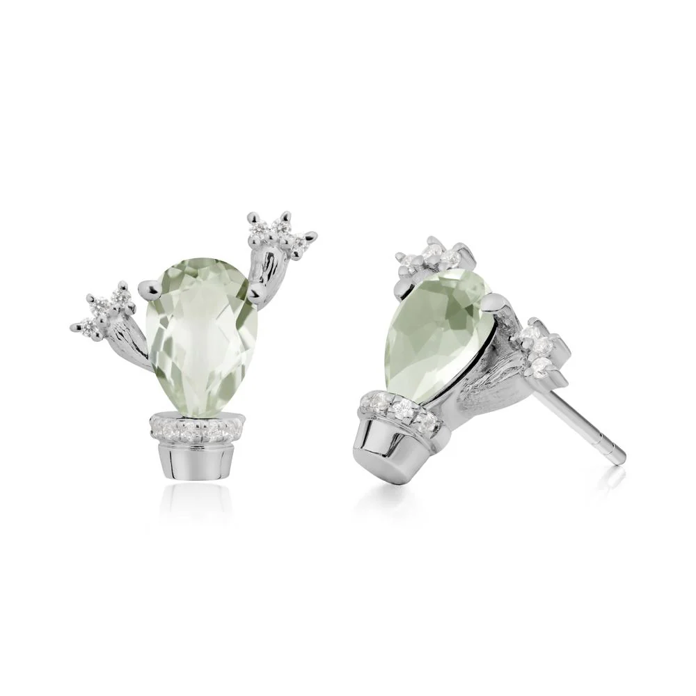 Unique Green Amethyst Stud Earrings - Image 3