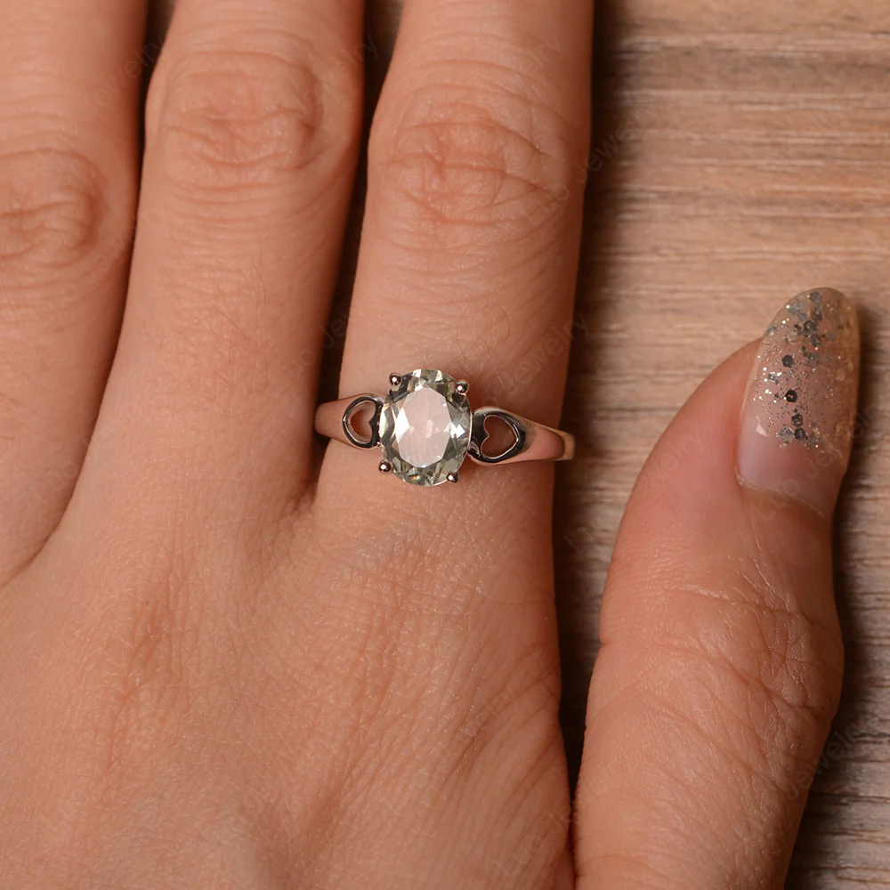 Green Amethyst Oval Cut Engagement Ring - Image 4