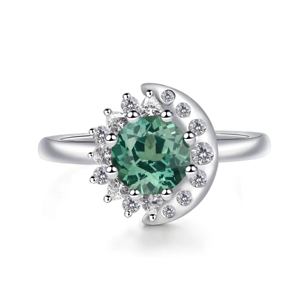 Green Sapphire Sun and Moon Ring