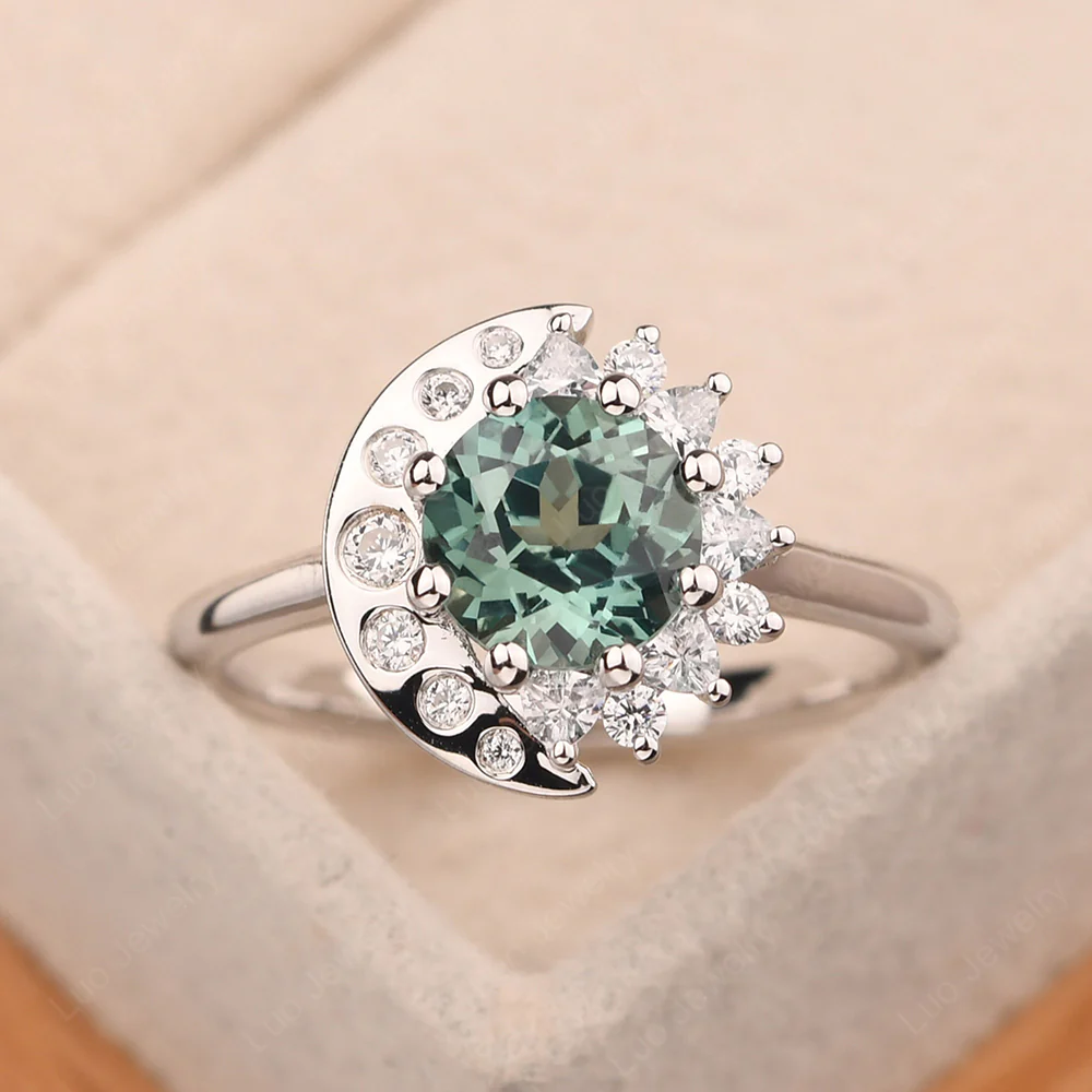 Green Sapphire Sun and Moon Ring - Image 2