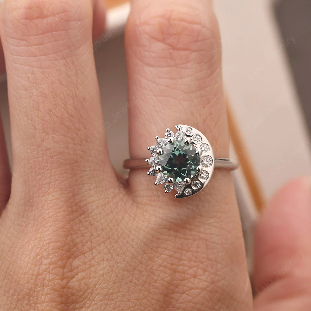 Green Sapphire Sun and Moon Ring - Image 6