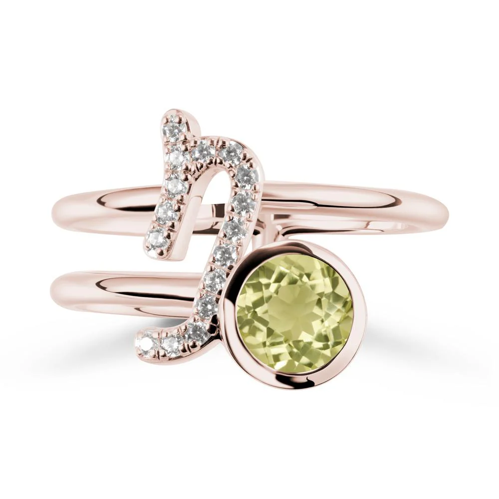 Unique Lemon Quartz Capricorn Zodiac Ring -Steadfast & Enduring
