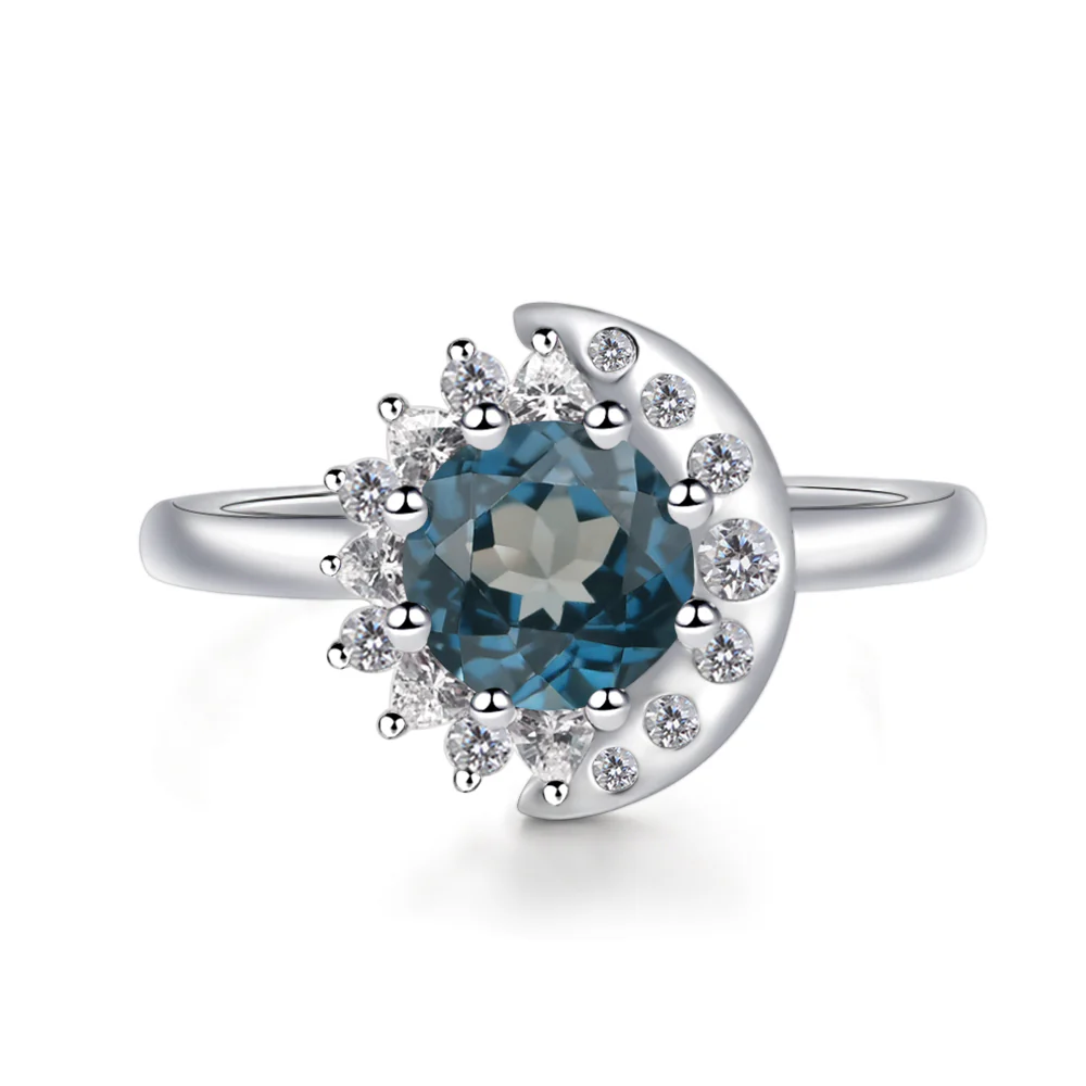 London Blue Topaz Moon and Sun Ring
