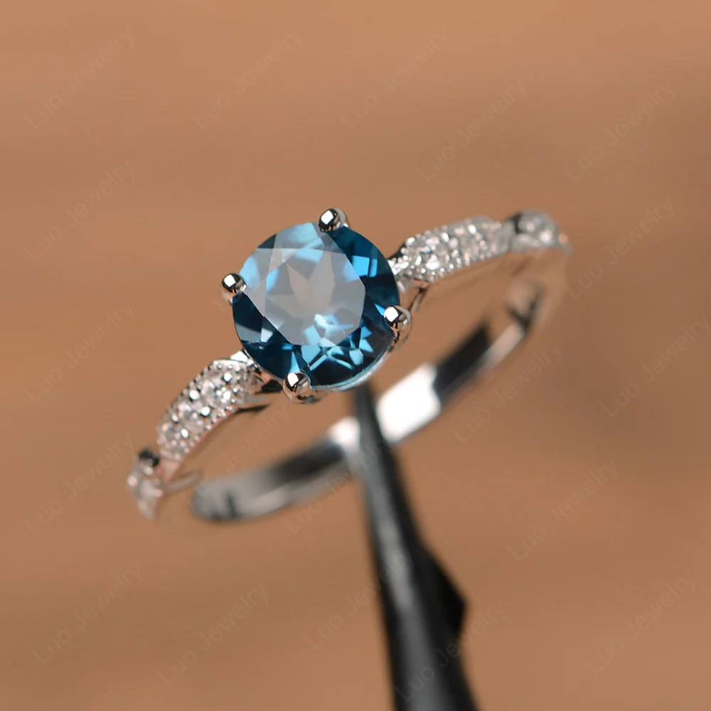Unique London Blue Topaz Milgrain Ring - Image 2