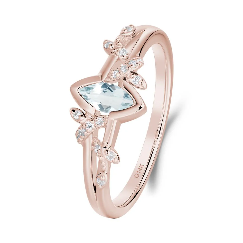 Unique Marquise Aquamarine Leaf Ring