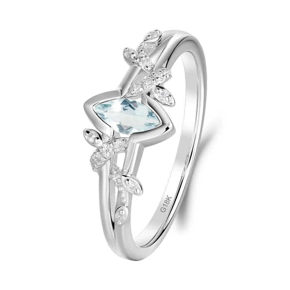 Unique Marquise Aquamarine Leaf Ring - Image 2