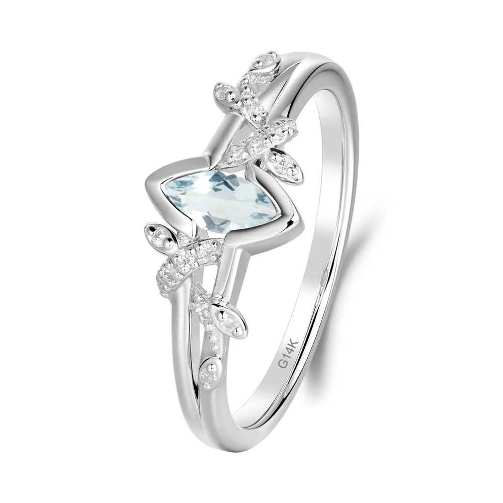 Unique Marquise Aquamarine Leaf Ring - Image 3